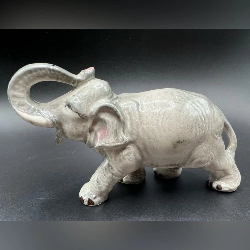 Vintage hand painted ceramic elephant made in Japan MCM